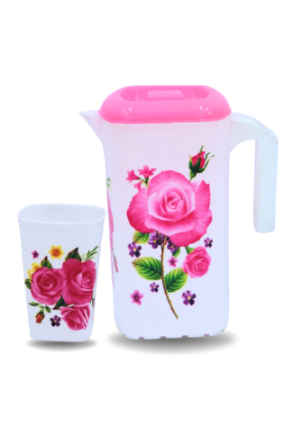 Flower Dura Water Set  (1 Jug & 6 Glasses)- Square