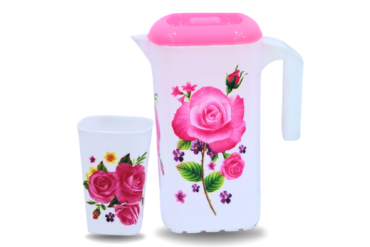 Flower Dura Water Set  (1 Jug & 6 Glasses)- Square
